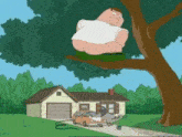 a blurry picture of a house and trees with a hand in the foreground
