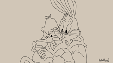 a black and white drawing of bugs bunny and daffy duck with nobelhood written on the bottom