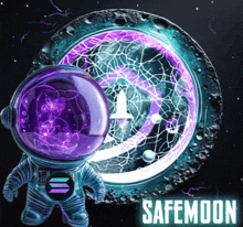 a poster for safemoon with a purple helmet on an astronaut