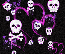 a purple and black background with skulls and crossbones