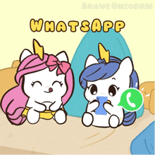 a cartoon of two unicorns sitting next to each other with the words whatsapp below them