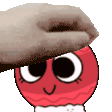 a person is petting a cartoon character 's head with their hand .