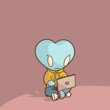 a cartoon character with a heart shaped head is sleeping on a pink surface