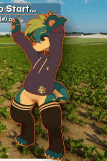 a cartoon character is standing in a field with the words " to start " above him