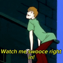 a scooby doo cartoon character says watch me swooce right in