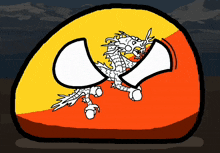 a cartoon drawing of a dragon on a yellow and red background