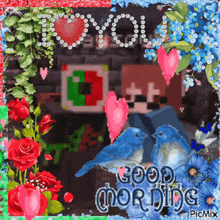a collage of flowers and hearts with the words good morning