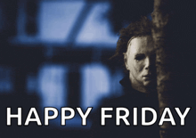 a poster that says happy friday and has a mask on it