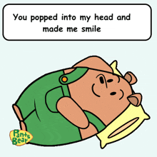 a cartoon of a bear with the words you popped into my head and made me smile above it