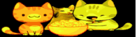 three cartoon cats are eating from a bowl of cereal