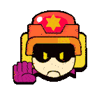 a cartoon character wearing a helmet and sunglasses is making a stop sign with his hand .