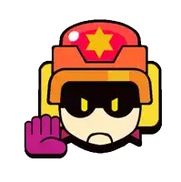 a cartoon character wearing a helmet and sunglasses is making a stop sign with his hand .