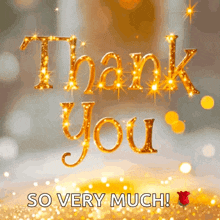a thank you card with gold letters and a rose