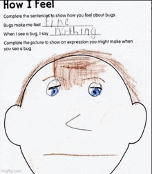 a child 's drawing of a face with the words " how i feel " on top