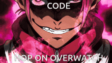 a cartoon character with the words code hop on overwatch below him