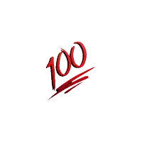a red 100 on a white background