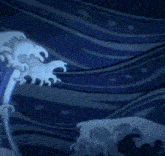 a drawing of a wave with a skull in the corner