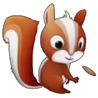 a brown and white squirrel with a long tail is sitting down