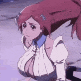 a close up of a cartoon character with a very large breast .