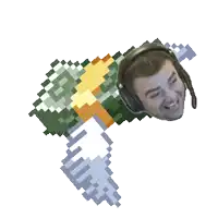 a pixel art of a man wearing headphones and smiling