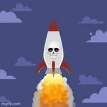 an illustration of a rocket with a skull face on it