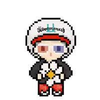 a pixel art of a person wearing a turban and glasses .