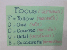 a piece of paper that says focus follow one course and until