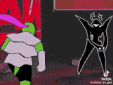 a cartoon of a ninja turtle standing next to a silhouette of another ninja turtle ..