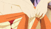 a cartoon of a person holding a piece of orange fabric