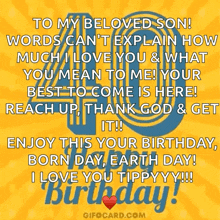 a birthday card that says to my beloved son words cant explain how much i love you and what you mean to me