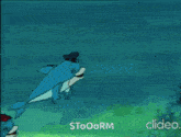 a cartoon of two whales and a crocodile with the words stooorm on the bottom