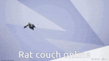 a man holding a sword with the words " rat couch online " on the bottom