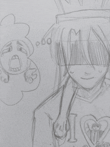 a drawing of a girl with a heart and the letter i on it