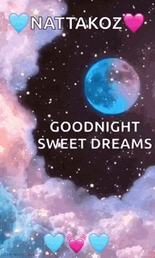 a poster that says goodnight sweet dreams with a moon in the sky