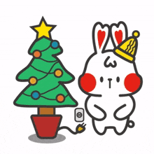 white rabbit merry christmas christmas tree holiday