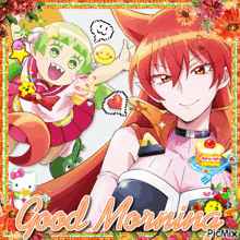 a picture of two anime characters with the words good morning written on it