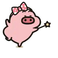 a cartoon pig with a bow on its head is holding a wand