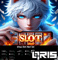 an advertisement for situs slot hari ini shows a person holding a phone