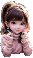a little girl wearing a pink sweater has a butterfly earring