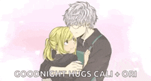 a man and a woman are hugging each other in a cartoon .