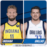 two basketball players from indiana and dallas are on a poster