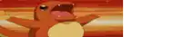 a cartoon character with its mouth open is standing in front of a red background .