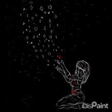 a drawing of a girl reaching for a red star
