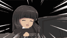 a cartoon drawing of a girl with a black background