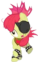 a cartoon pony with red hair and sunglasses on