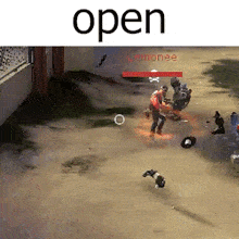 a video game is being played and the word open is on the bottom