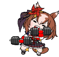 a cartoon drawing of a horse girl holding dumbbells