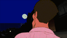 a pixel art of a man with a pink shirt on