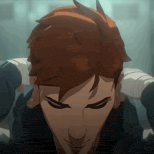 a close up of a person 's face with a bandage on their head .