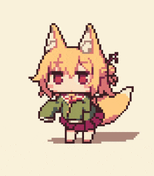a pixel art drawing of a girl with fox ears and tail
